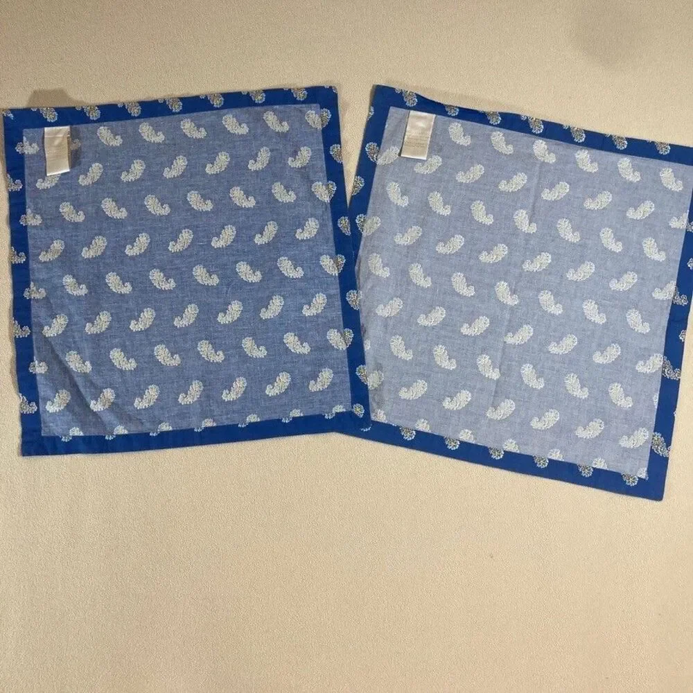 Williams Sonoma Paisley Floral Blue Yellow Set of 2 Cotton‎ Napkins 20x20in